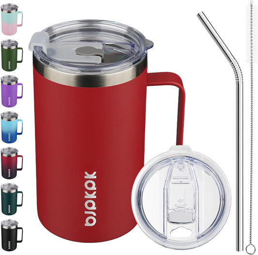 BJPKPK Insulated Coffee Mug with 2 Lids, 25oz Stainless Steel Insulated Tumbler with Handle, Double Wall Vacuum Coffee Cups,