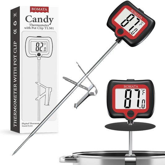 BOMATA Digital Candy Thermometer with Pot Clip, Deep Fry Oil Thermometer with Rotatable Display & Long Probe, for Candy
