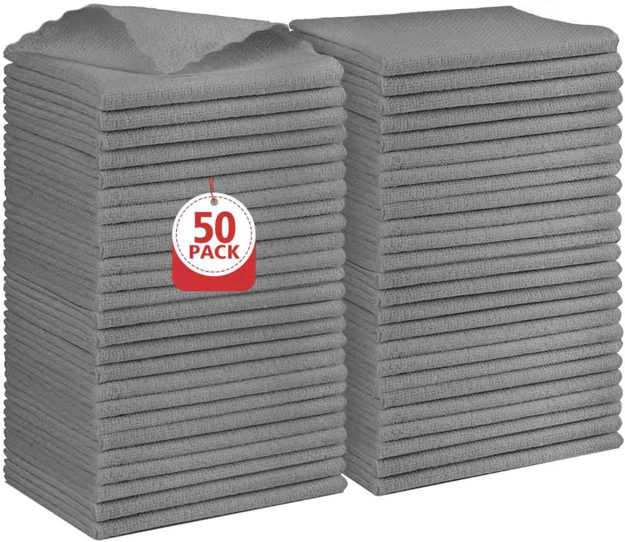Orighty Grey Microfiber Cleaning Cloth, 50 Pack Highly Absorbent Cleaning Supplies, Lint Free Kitche