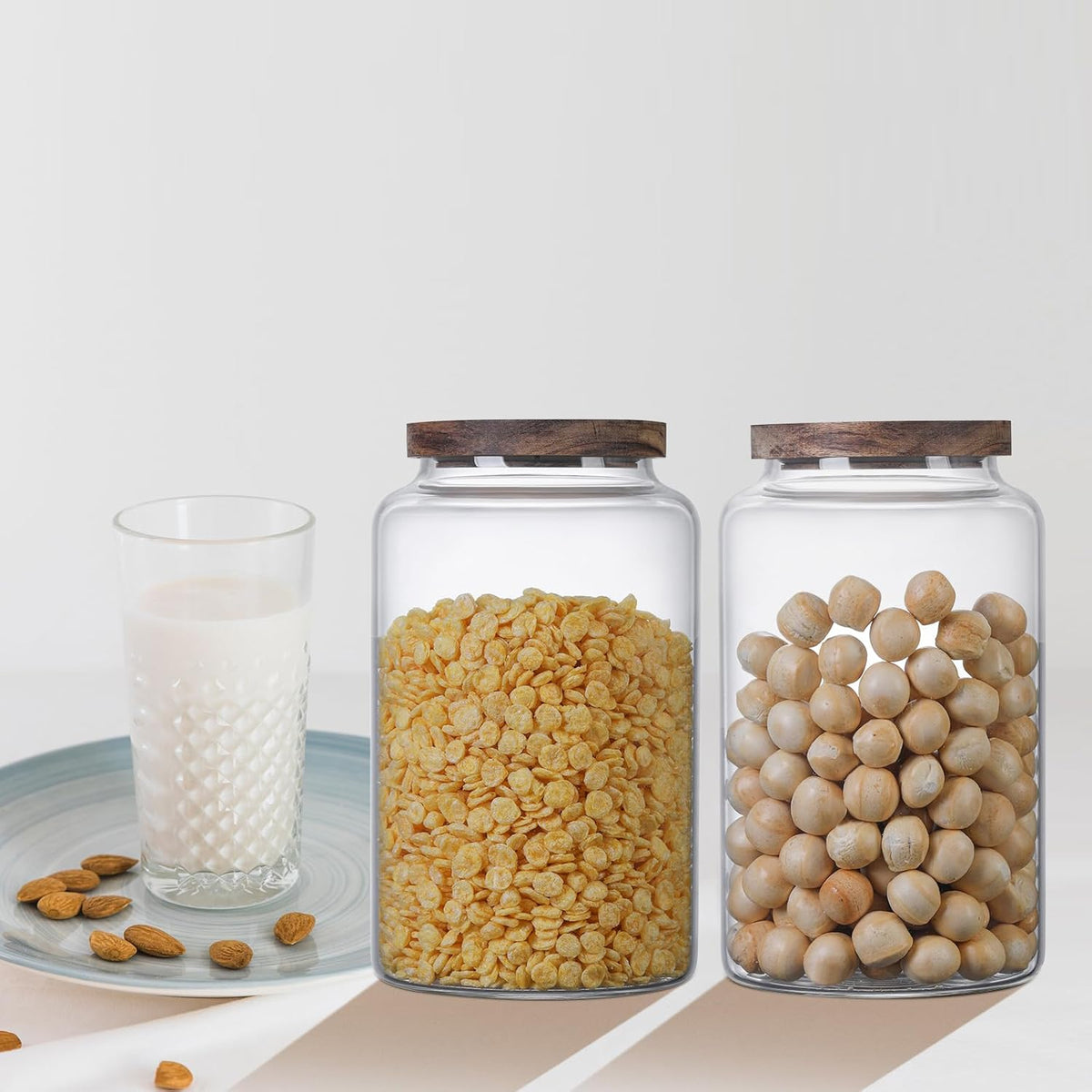 Vacuum Coffee Canister Glass Food Storage Jars With Airtight Lids Borosilicate Glass Coffee Canister Container for Coffee Beans & Grounds Tea Sugar Spices Kitchen (94oz(2800ml)-B-2pack)