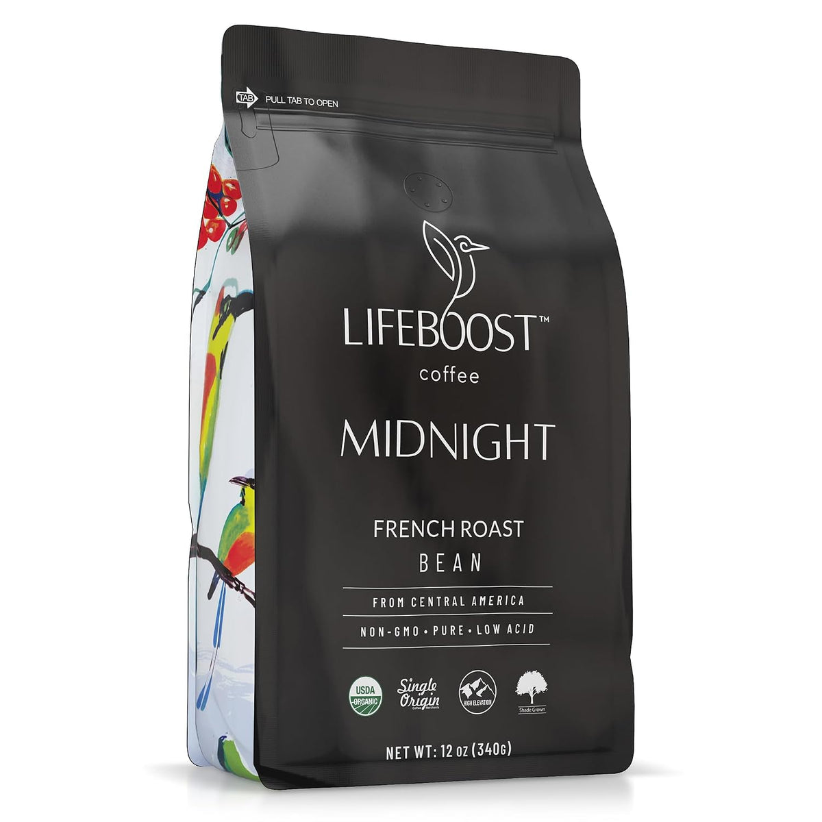 Lifeboost Midnight French Roast Coffee Beans - Single Origin Non-GMO USDA Organic Low Acid French Roast Coffee - Third Party Tested For Mycotoxins &amp; Pesticides - 12 Ounces