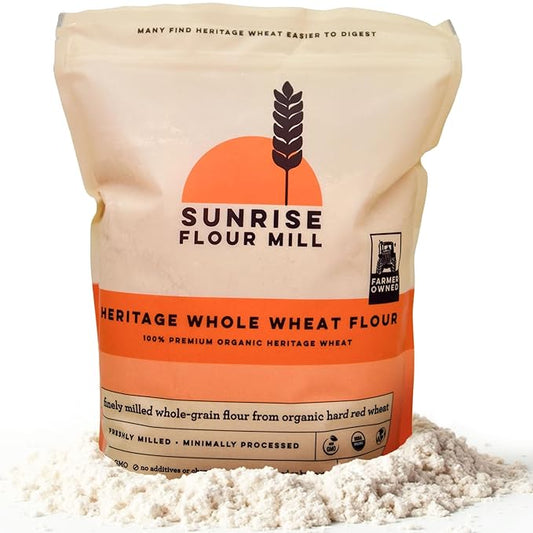 Sunrise Flour Mill Heritage Organic Whole Wheat Flour - 5 lbs | Milled from red hard wheat within 10 Days | Easier to Digest