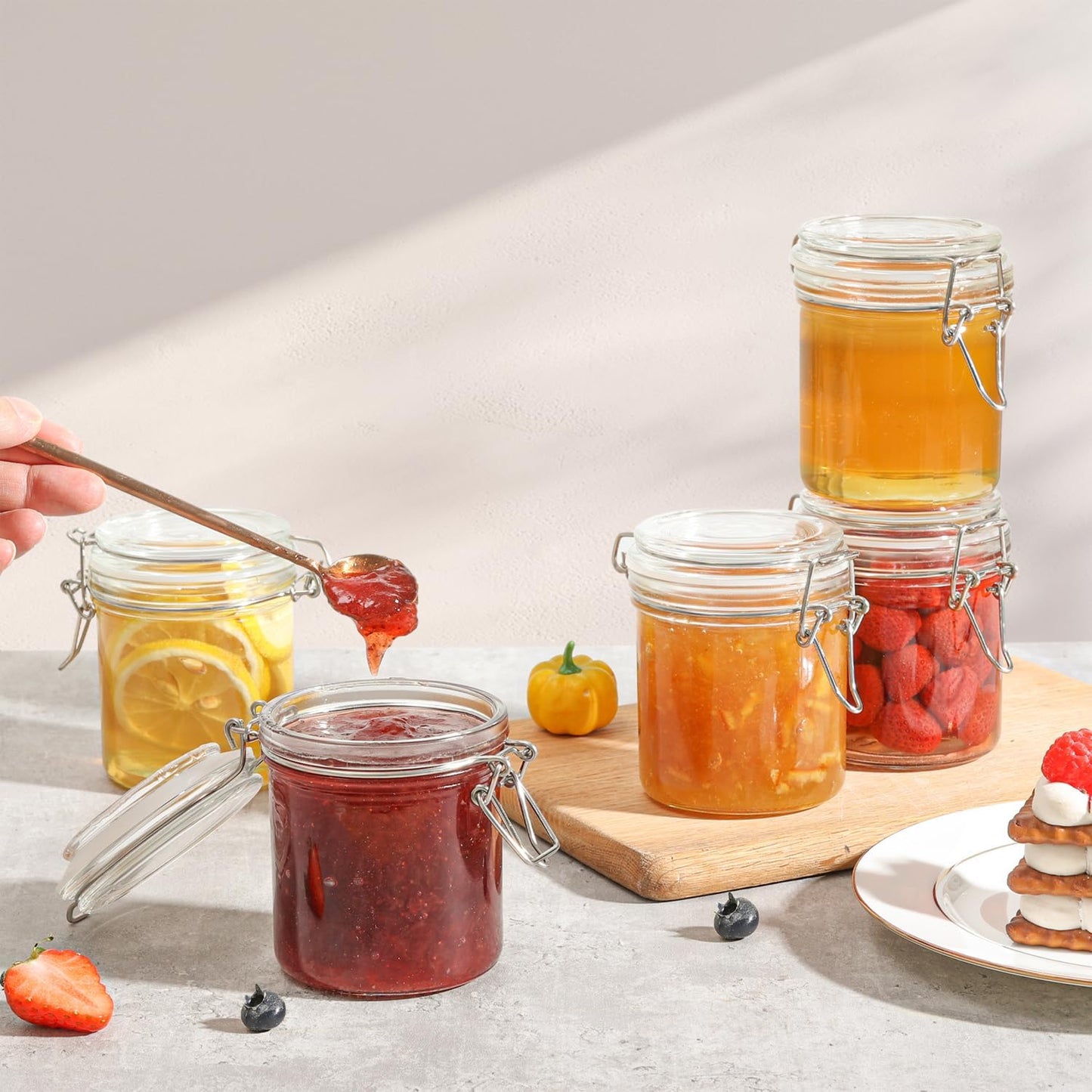 ComSaf Small 8 oz Glass Jars with Airtight Lids 12 Pack Jam Pantry