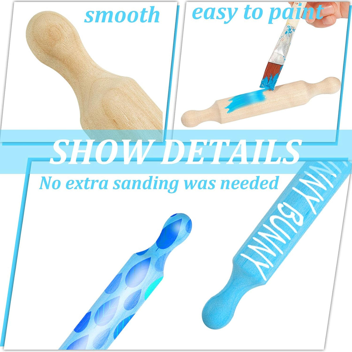 15 Pcs Wooden Mini Rolling Pin Long Kitchen Baking Small Dough Rolling Pin for Children Fondant Pastry Pizza Crafting and Imaginative Play for Halloween and Christmas Presents (7 Inches)