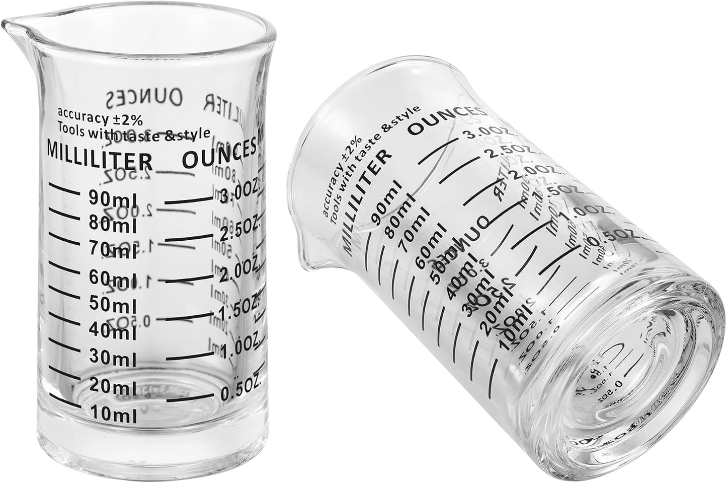 Ackers 3oz/90ml Glass Measuring Cup – Shot Glass with Double Scale-Ounce,Ml Markings for Kitchen &amp; Bar(Pack of 2)