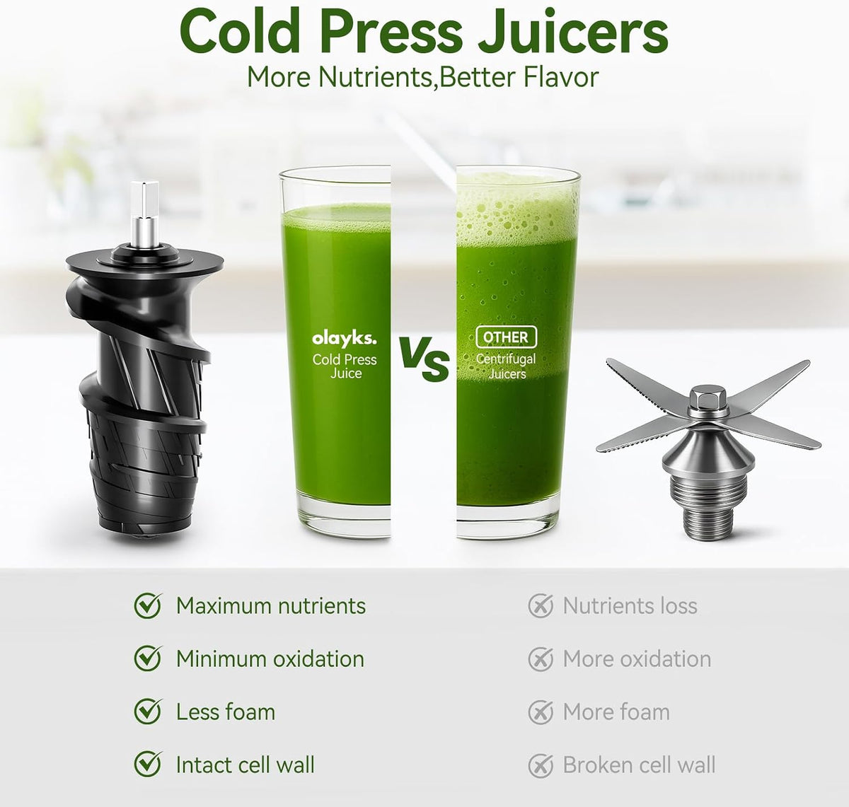 Juicer Machine,Slow Masticating Juicer with 2 Speed Modes & Quiet Motor,Cold Press Juicer Machines Vegetable and Fruit with Reverse Function,Celery Juicer,BPA-Free,Easy to Clean
