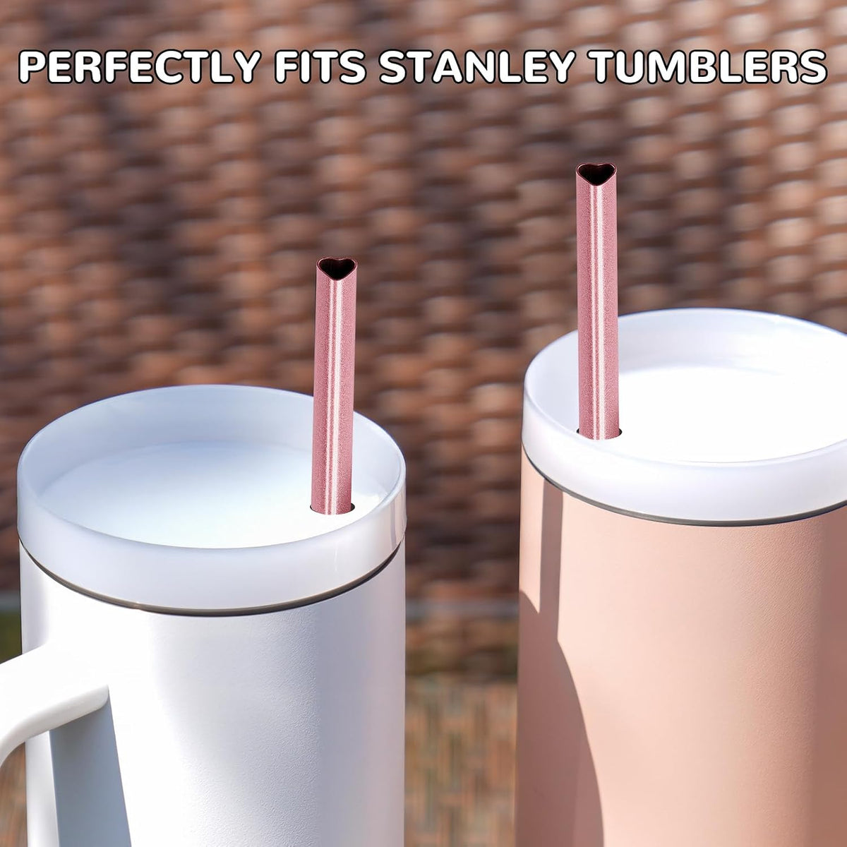 NiHome 12” Heart-Shaped Stainless Steel Straws Fit for Stanley Tumbler 40oz | 10-Pack Metal Straws with 2 Brushes for Holiday, Valentine’s Day, Reusable Drinking for Smoothie Milkshake (Pearl Pink)