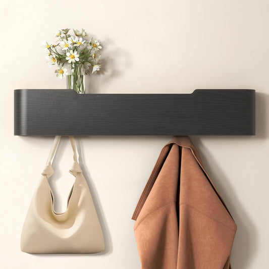 Coat Rack Wall Mount Entryway Organizer Modern Key Holder Wall Mount with Wooden Shelf Entryway Hooks for Bedroom Kitchen