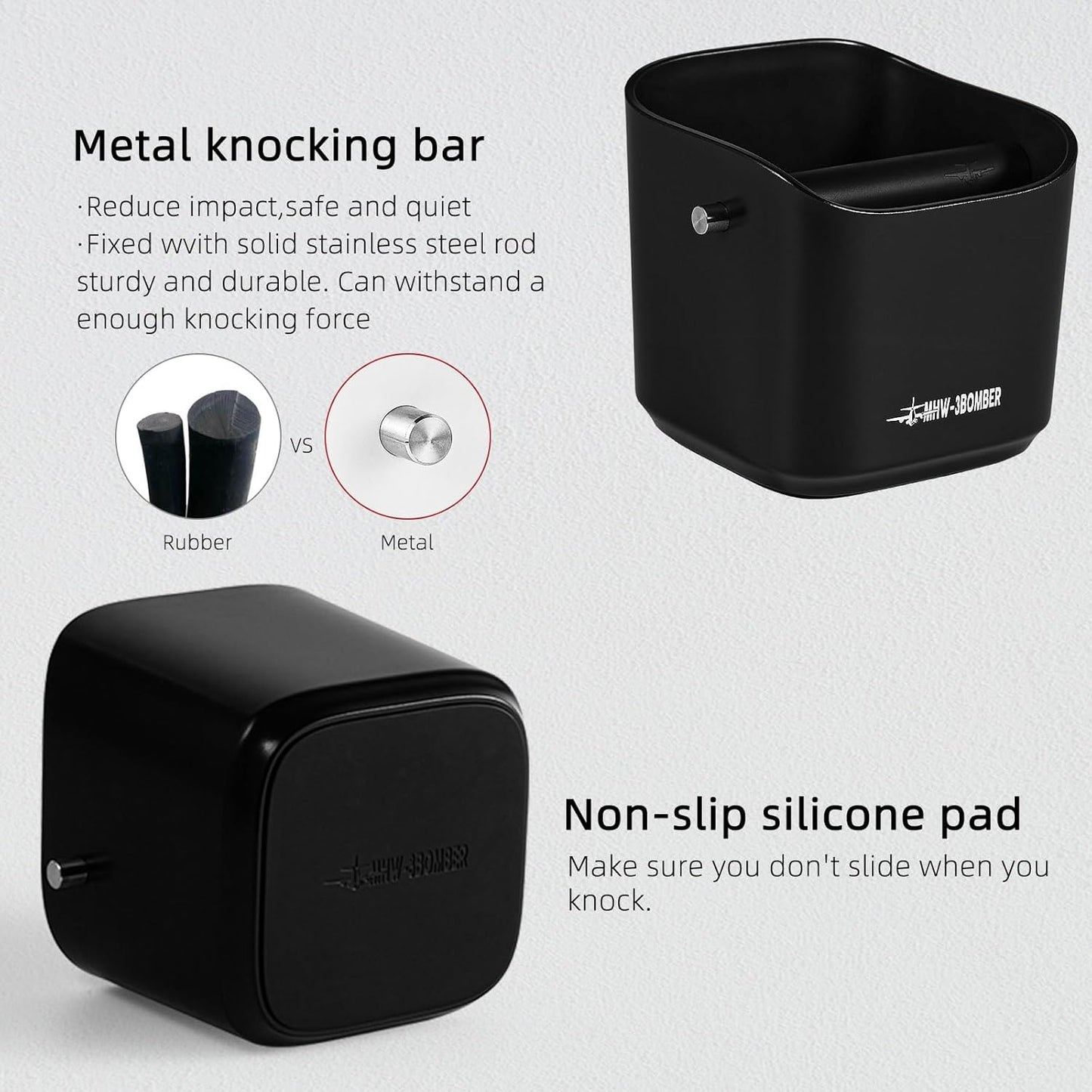 MHW-3BOMBER Espresso Knock Box, 1.2L(15 Cups) Coffee Knock Box with Coffee Clean Brush and Removable Knock Bar for Espresso Puck, Coffee Ground, Durable Espresso Accessories, Black, CS7090-OS