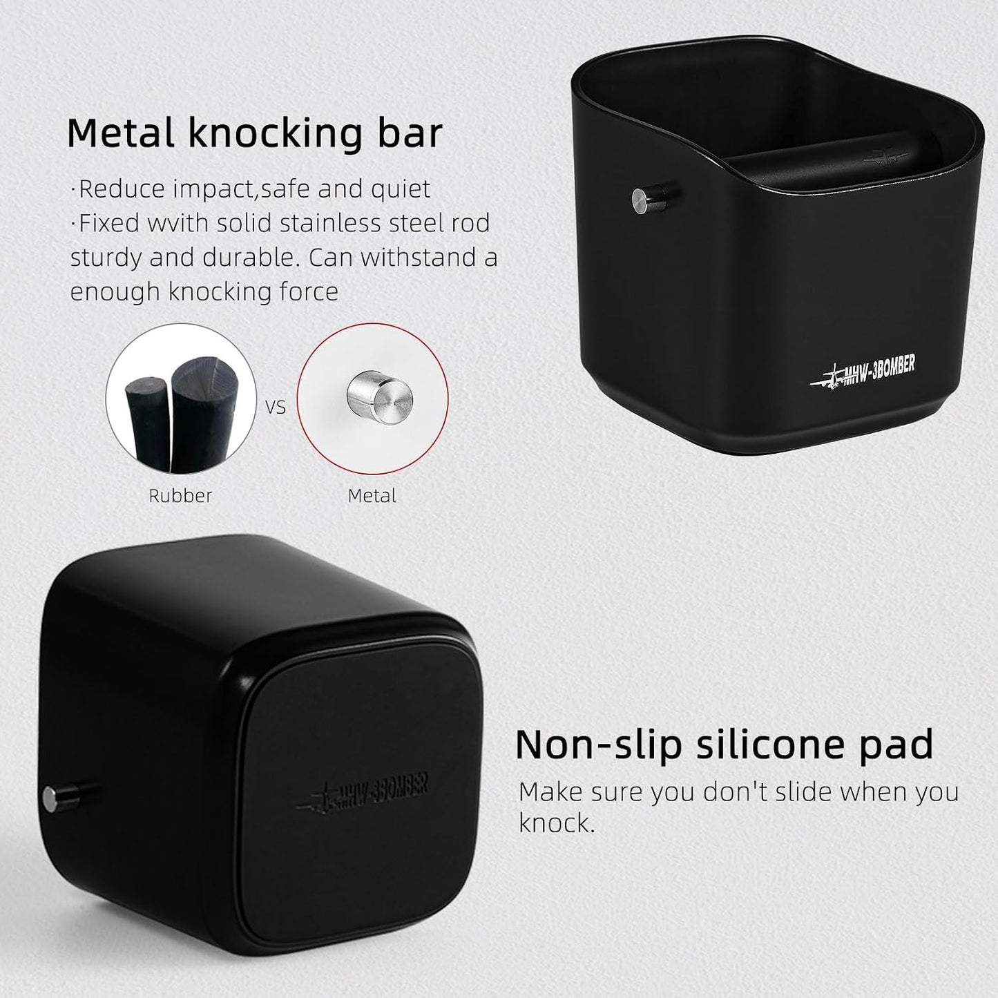 MHW-3BOMBER Espresso Knock Box, 1.2L(15 Cups) Coffee Knock Box with Removable Knock Bar and Anti-slip Pads for Espresso Puck, Coffee Ground, Durable Espresso Accessories, Black GB5967B