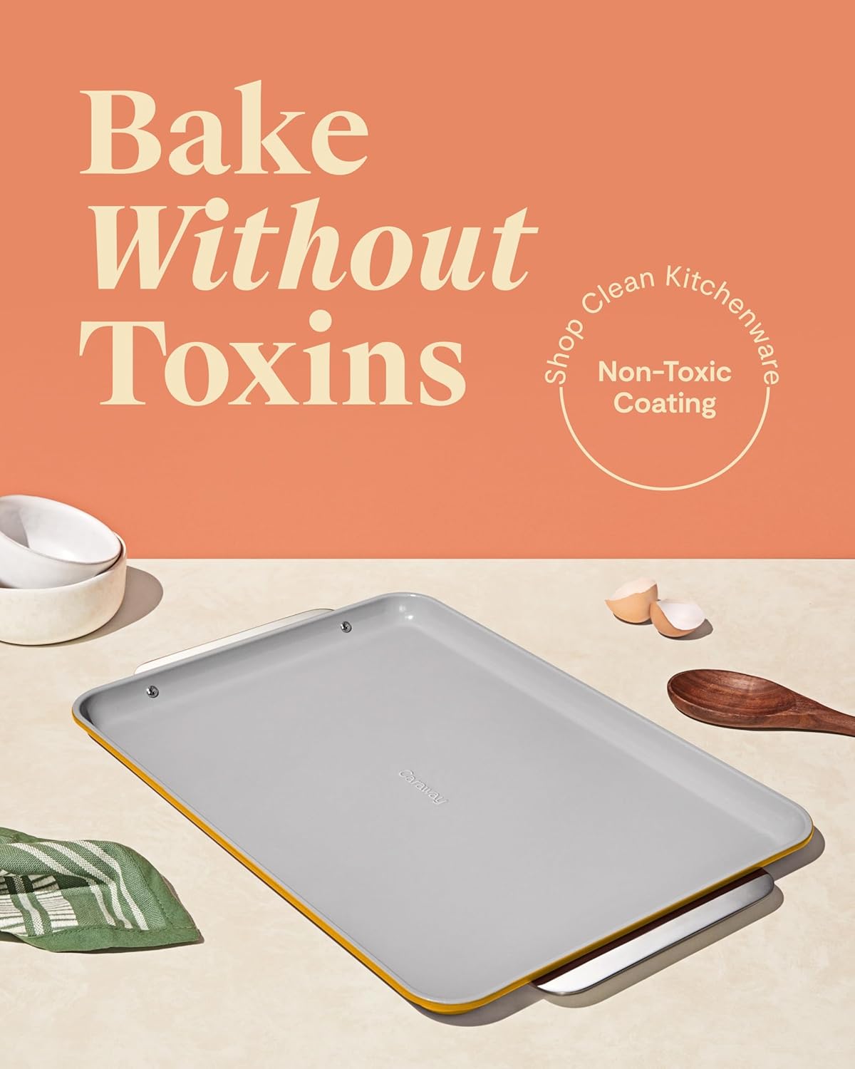 Caraway Non-Stick Ceramic Large Baking Sheet Duo | Naturally Slick Ceramic Coating, Non-Toxic, PTFE and PFOA Free, Perfect for Baking, Roasting, and More, (18" x 13"), Marigold