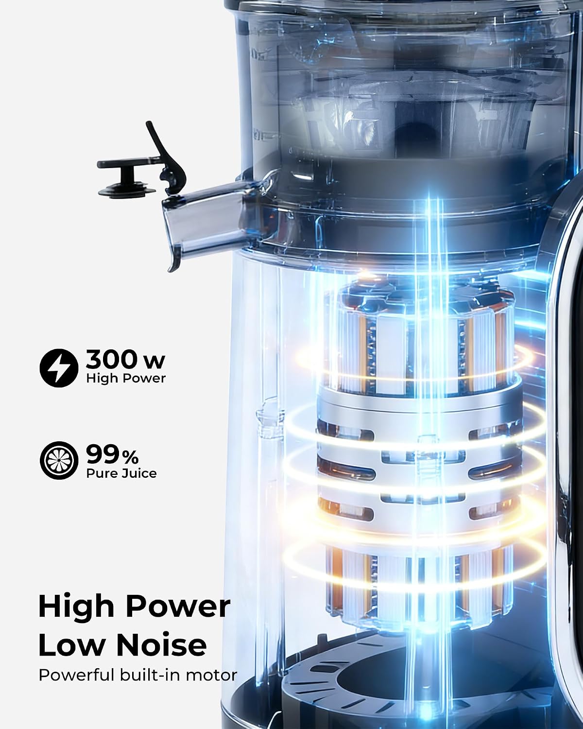 SUSTEAS Cold Press Juicer, 5.3" Feed Chute Slow Masticating Machines with 300W, Fit Whole Fruits & Vegetables, Easy to Clean, High Juice Yield, White
