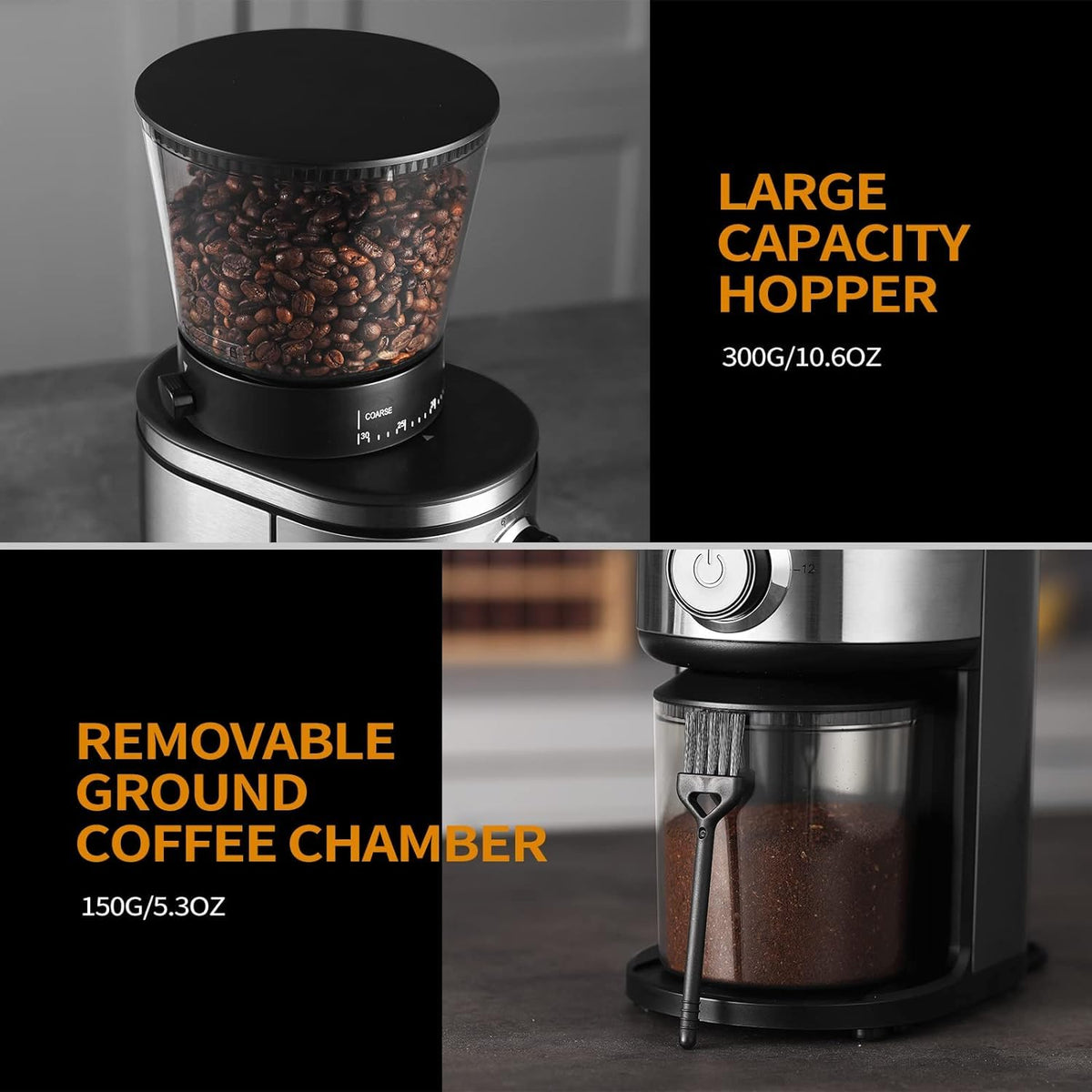 Ollygrin Burr Coffee Grinder, Electric Conical Coffee Bean Grinder With 30 Adjustable Grind Settings For 2-12 Cups, Sliv