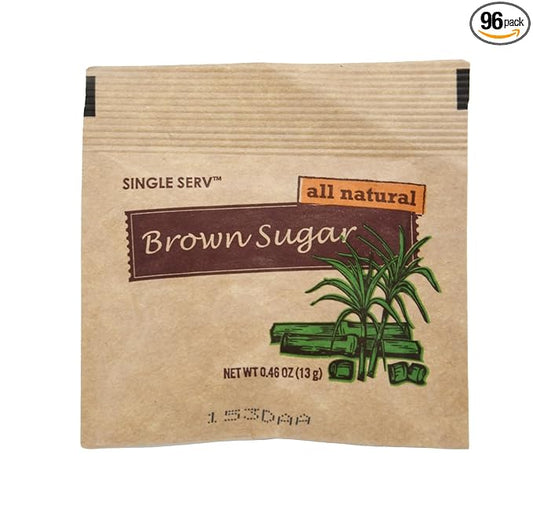 Single Serv All Natural Brown Sugar Packets - Delicious Brown Sugar, Easy To Open, Perfect for On-the-Go Sweetening and