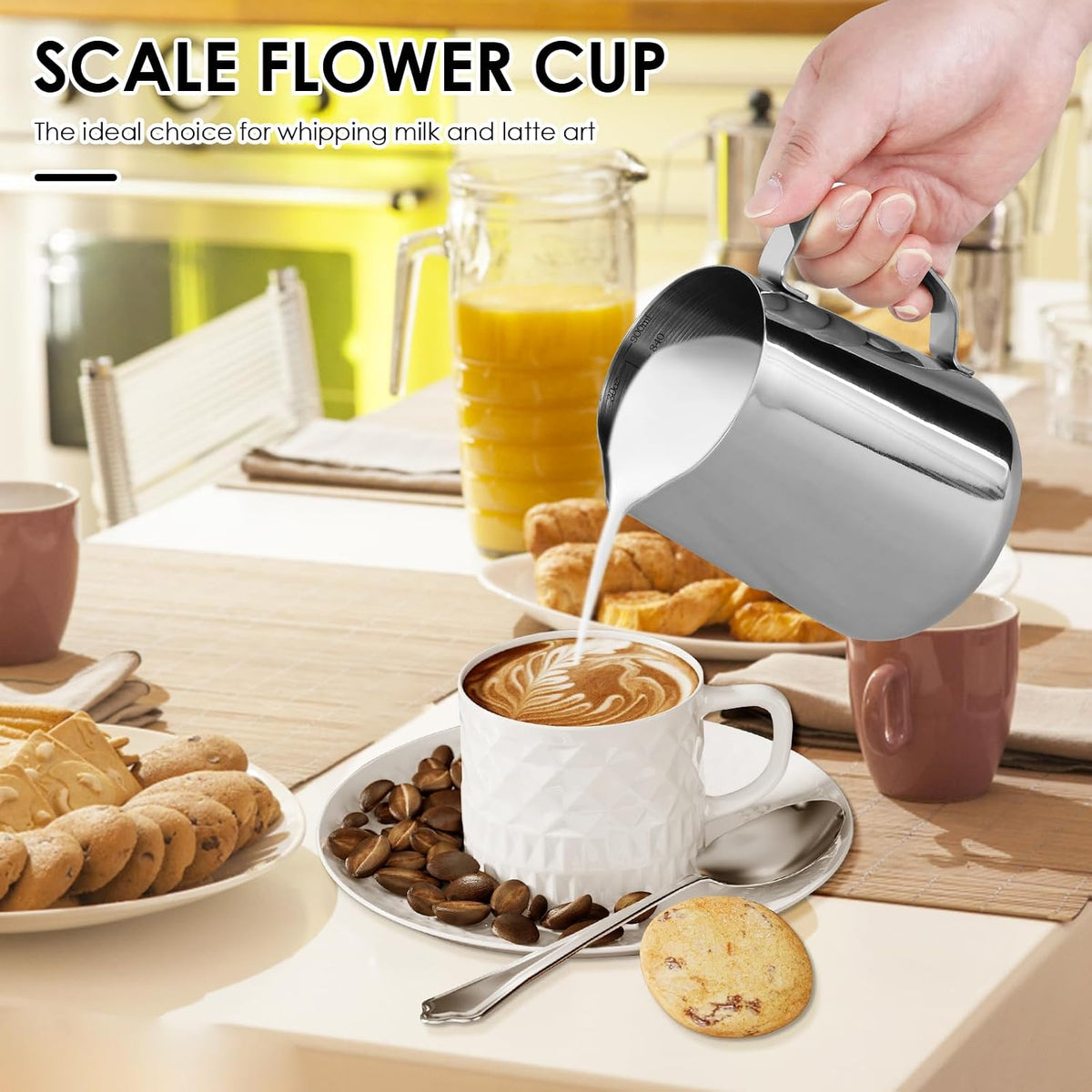 32oz Stainless Steel Milk Frothing Pitcher with Measurement Marks &amp; Art Pen