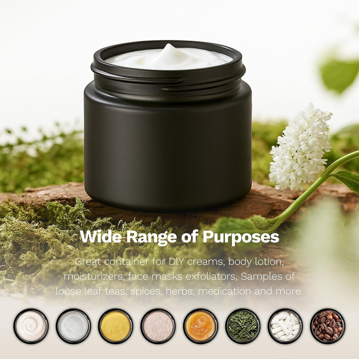 Bumobum 48 Pack 2 oz Black Small Glass Jars with Black Lids