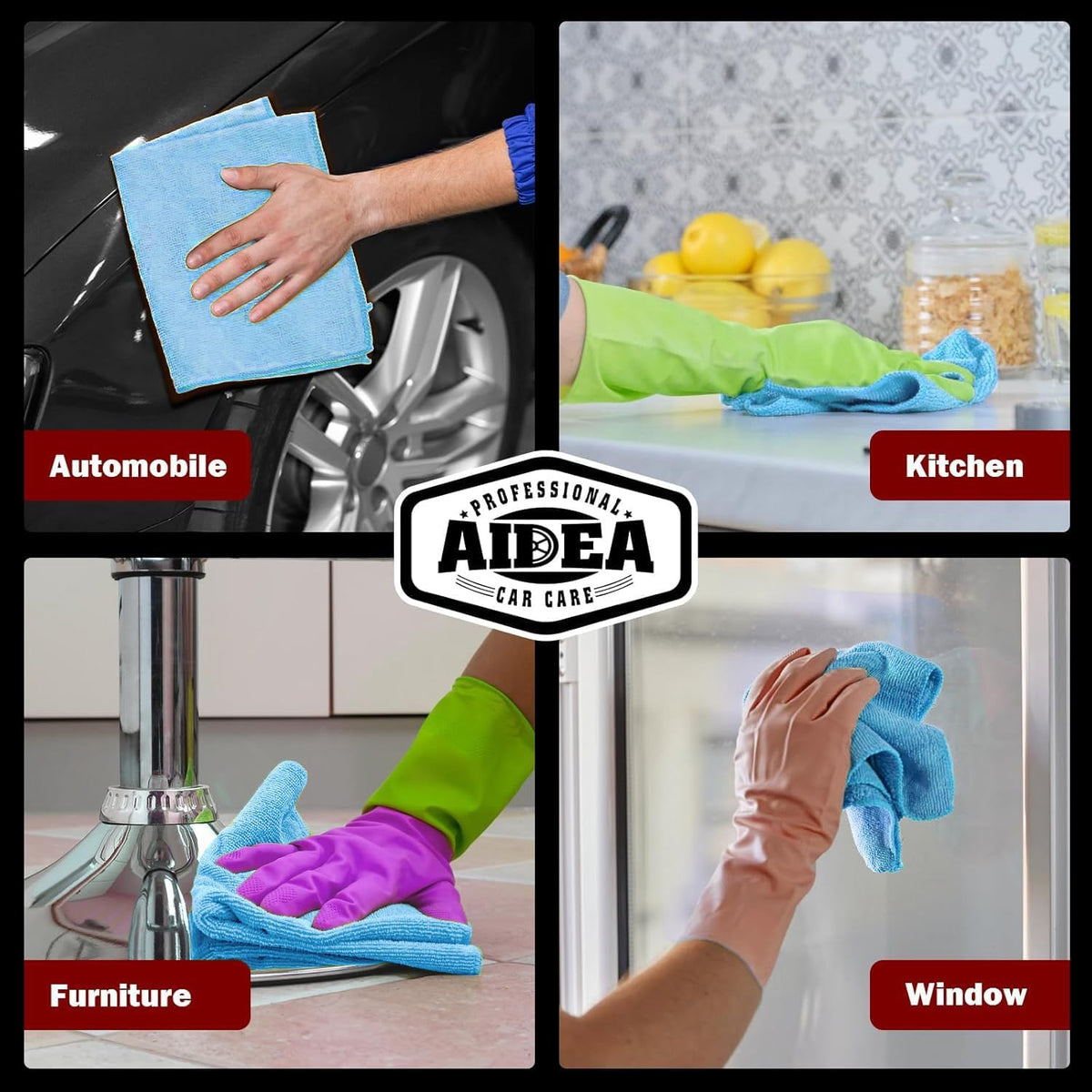 AIDEA Microfiber Cleaning Cloth Blue-50PK,Microfiber Towels for Cars 12×12"