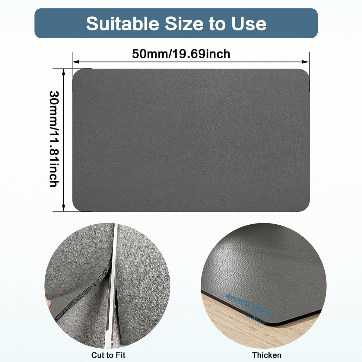 Coffee Mat 12''x19'', Dish Drying Mats for Kitchen Counter Absorbent Hide Stain Bar Mat Coffee Bar Accessories Anti Spill Mat Rubber Backed Fit Under Coffee Maker Espresso Machine Dish Rack (Gray)