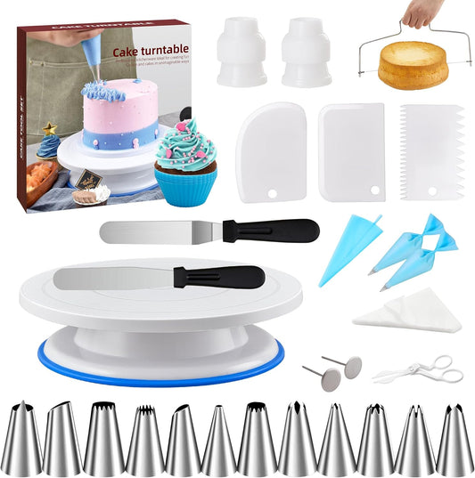 Cake Decorating Tools Supplies Kit - 82Pcs Baking Accessories with Turntable Stand Leveler 12 Piping Tips 52 Bags Icing Comb