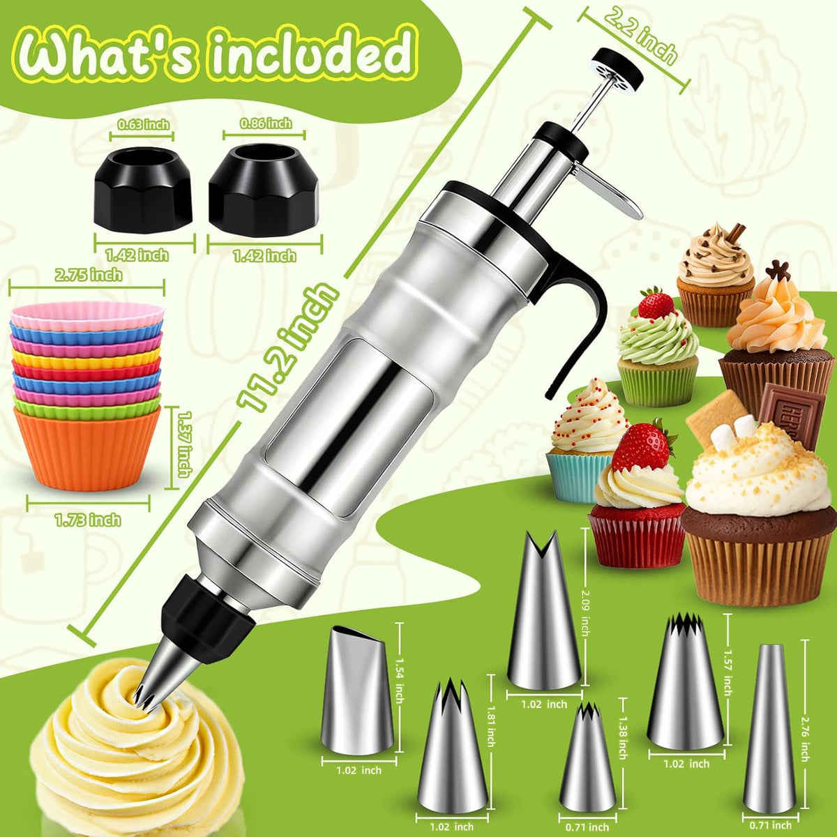 FANTEXY Dessert Decorating Syringe Set, Stainless Steel Icing Piping Kit | Cake Decorating Tools, 6 Piping Icing Nozzles, Cupcake Decorating Kit