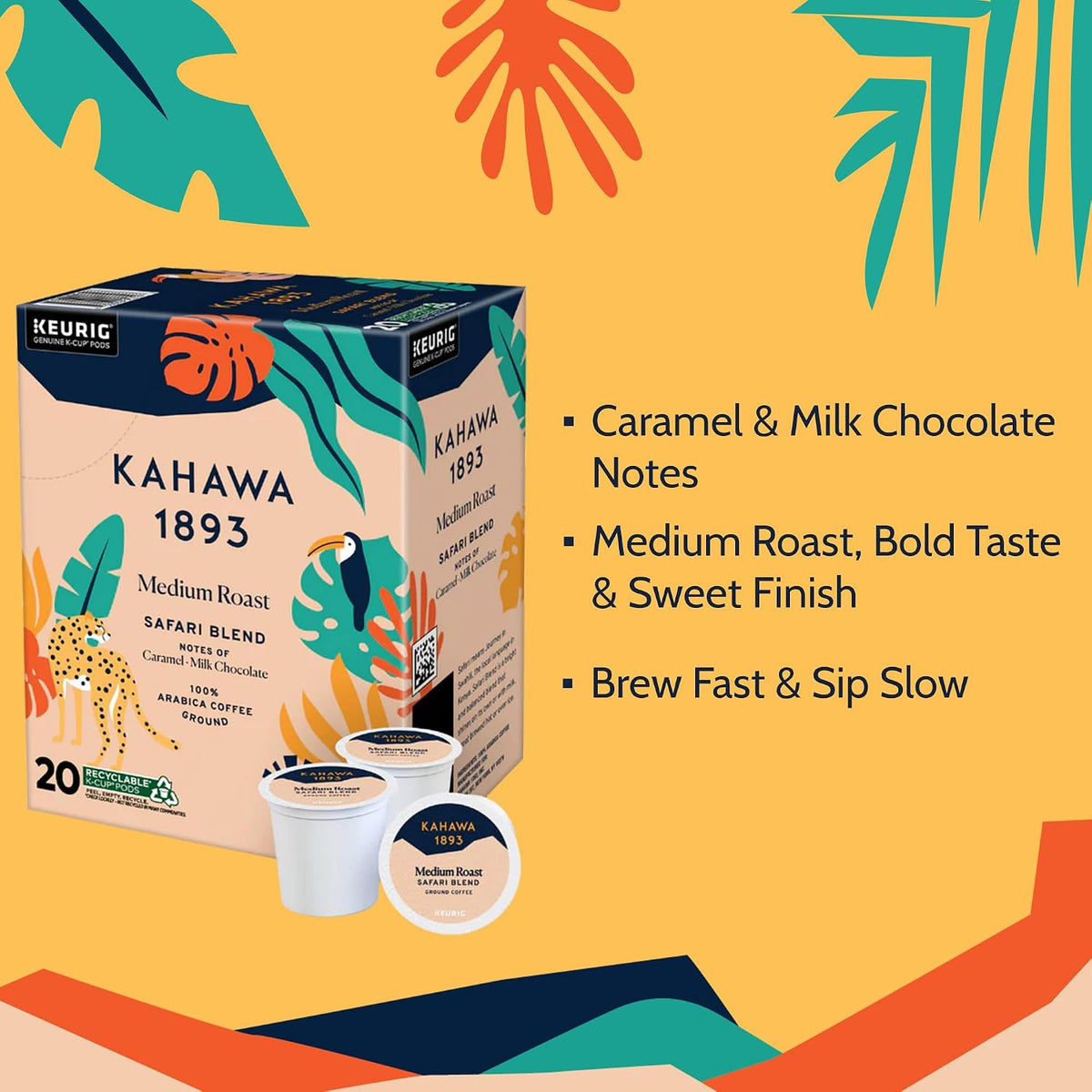 Kahawa 1893 Medium Roast Coffee K-Cup Pods Safari Blend (20 Count) | As Seen on Shark Tank, High Antioxidants, Naturally Sweet, Organically Grown &amp; Cultivated, Ethically &amp; Sustainably Sourced