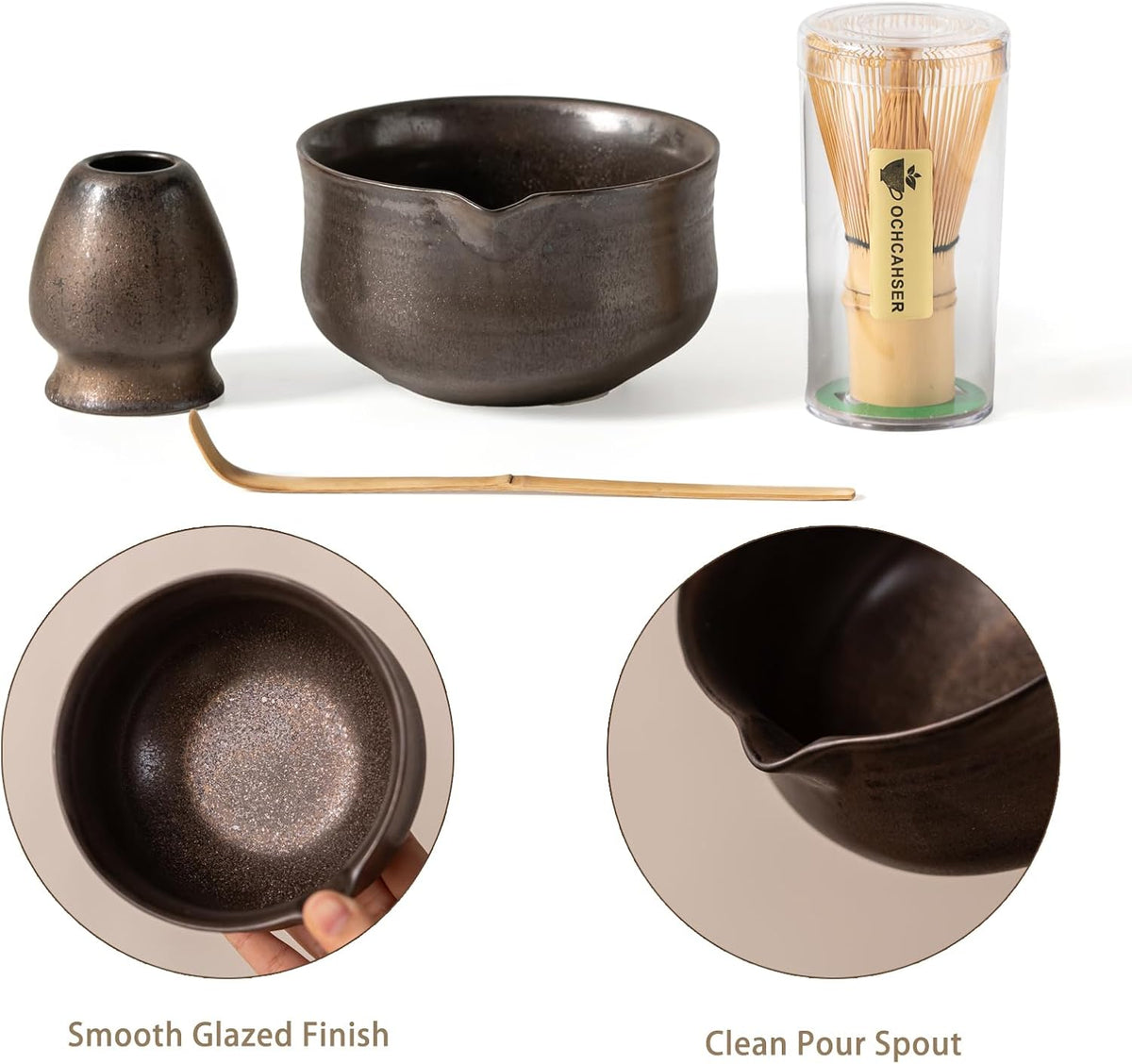 Ochcahser Matcha Set, Matcha Whisk Set Includes 17 oz Matcha Bowl | Matcha Whisk Holder (Chasen), Bamboo Matcha Whisk and Scoop, Ceramic Matcha Kit for Tea Lovers, Ideal Matcha Gift Choice
