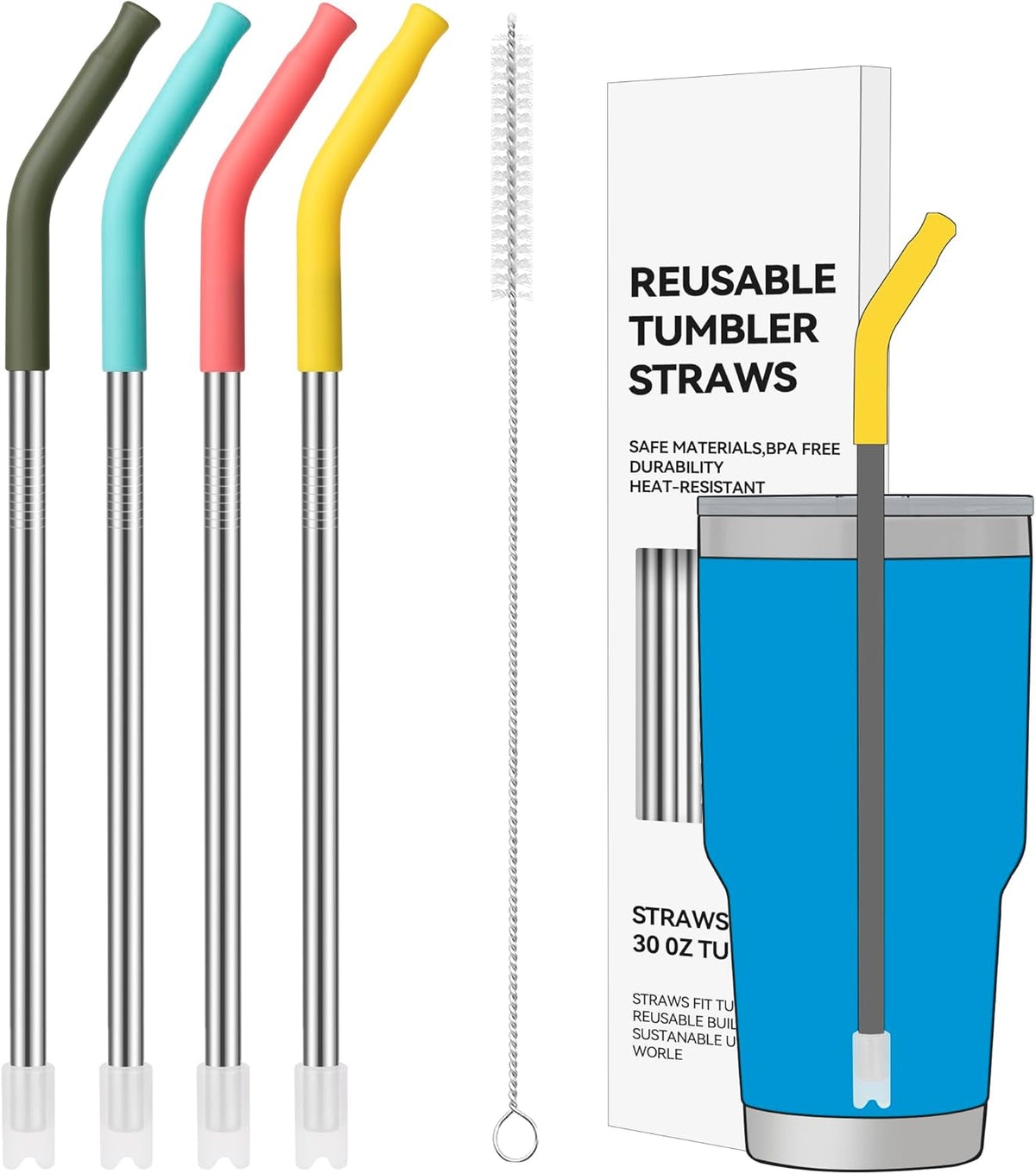 30oz Metal Straws for Stanley 30oz Cup, 4 PCS Stainless Steel Reusable Drinking Straw for YETI, STANLEY, US Acrylio, BJPKPK, Simple Modern and so on
