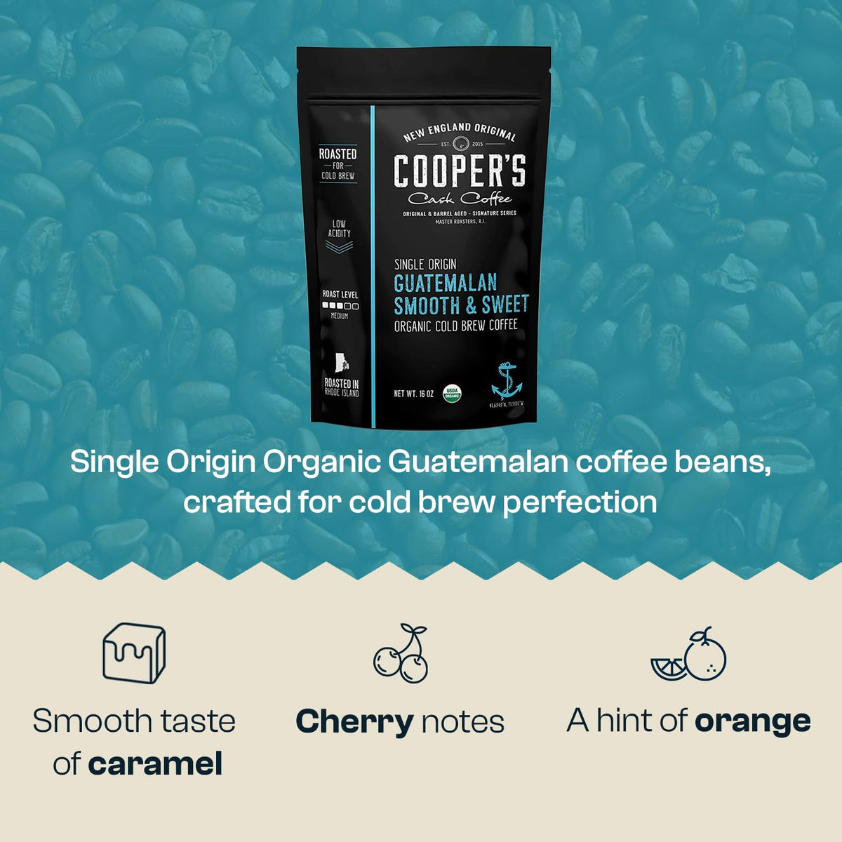 Guatemala Organic Cold Brew Coffee, Single Origin, Gourmet Beans, Tasting Notes of Milk Chocolate, Creamy Caramel &amp; A Hint of Orange, Medium Roast Coarse Ground Beans, 16 oz Coffee Bag