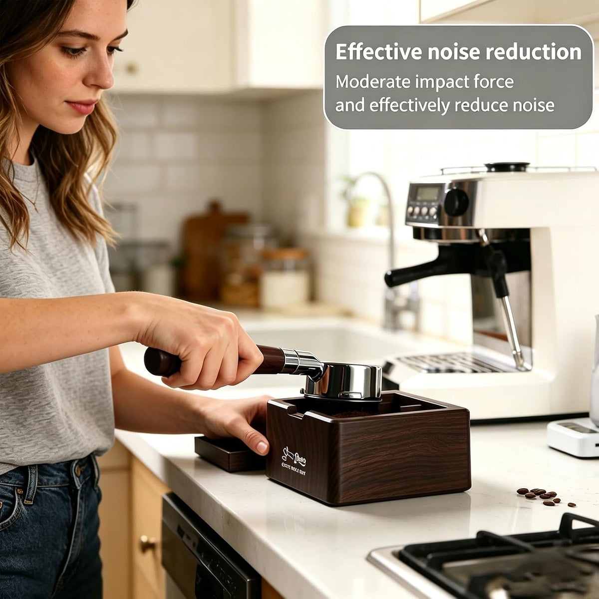 Bincoo Square Espresso knock Box 16cm /6.3 Inch Barista Style Coffee Knock Box for Grounds with Anti-Slip Base, Multi-functional Sturdy Espresso Dump Bin for Home/Office. (Brown)