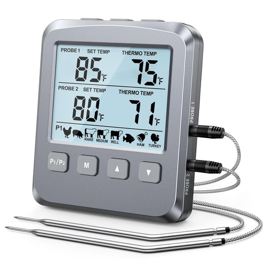 Dual Probe Meat Thermometer Digital for Cooking, Grilling & Smoking with Large LCD Backlight & Alarm, Kitchen Food Grill