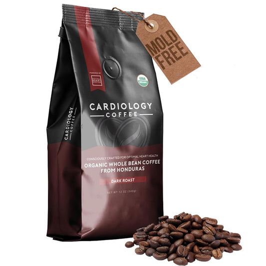Cardiology Coffee – Whole Bean Coffee – USDA Certified Mold-Free 12oz Premium Dark Roast Coffee Beans - Organic Espresso