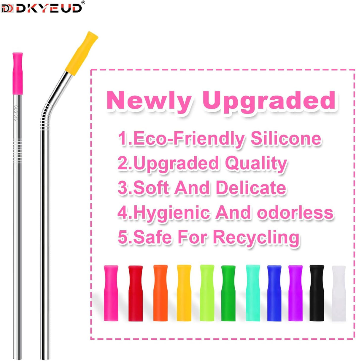 36PCS 12 Colors Food-Grade Metal Straws Reusable Silicone Tips,Only Fit Diameter 0.32In- 8mm Stainless Steel Straws, BPA Free, Eco-Friendly