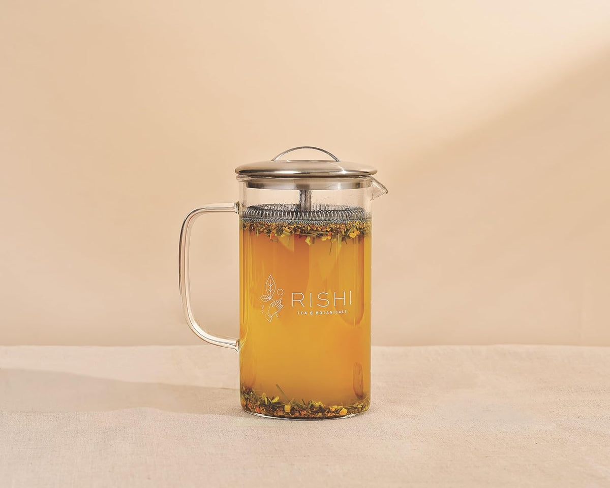 Rishi Tea Simple Brew Teapot for Loose Tea, Borosilicate Glass, 600ml | Borosilicate Glass Teapot, Built-In Strainer, Everyday Teaware, Easy to Clean, Sustainable, For Loose Leaf Tea