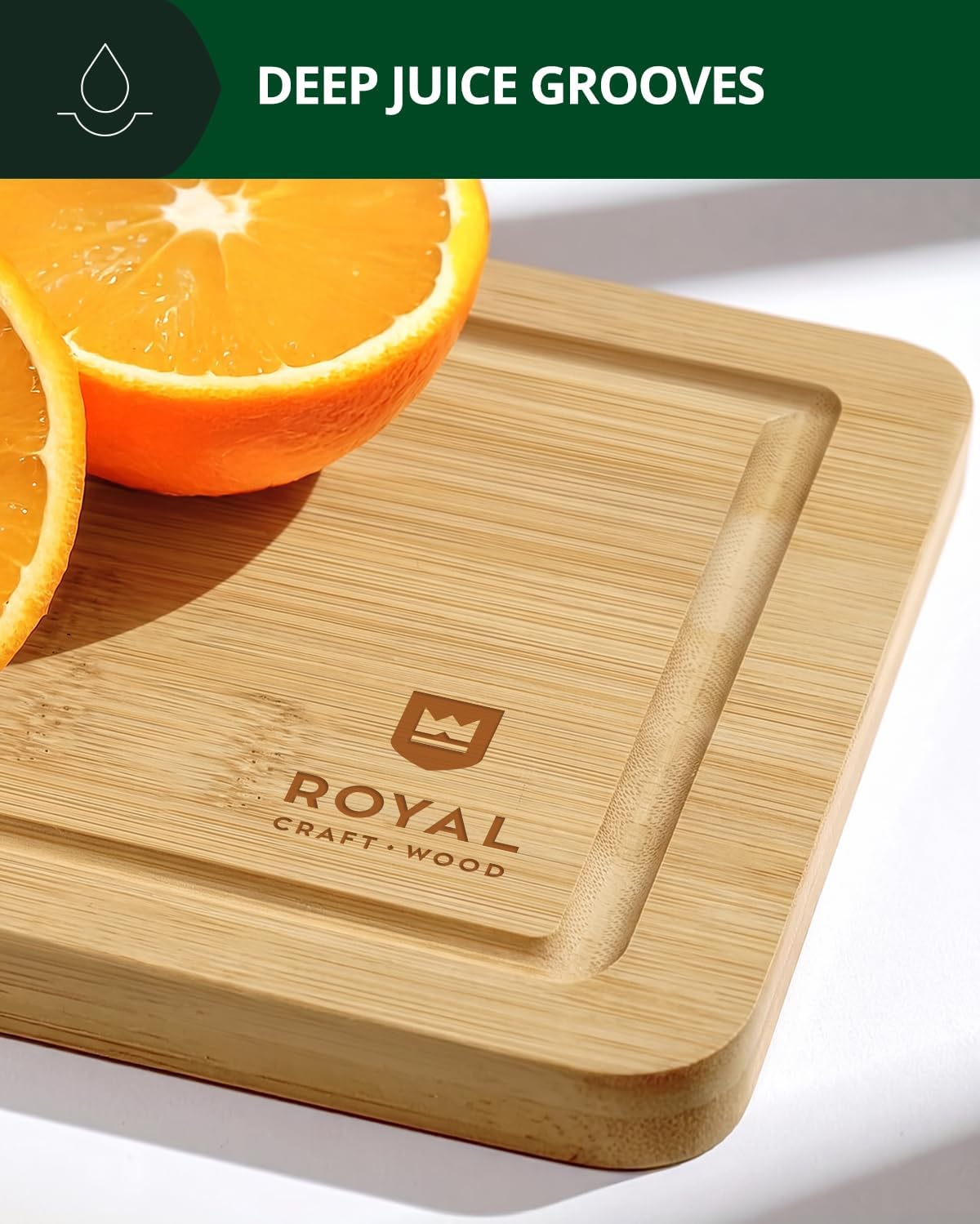 ROYAL CRAFT WOOD Wooden Cutting Boards for Kitchen Meal Prep &amp; Serving - Bamboo Wood Serving Board Set with Deep Juice Groove Side Handles - Charcuterie &amp; Chopping Butcher Block for Meat