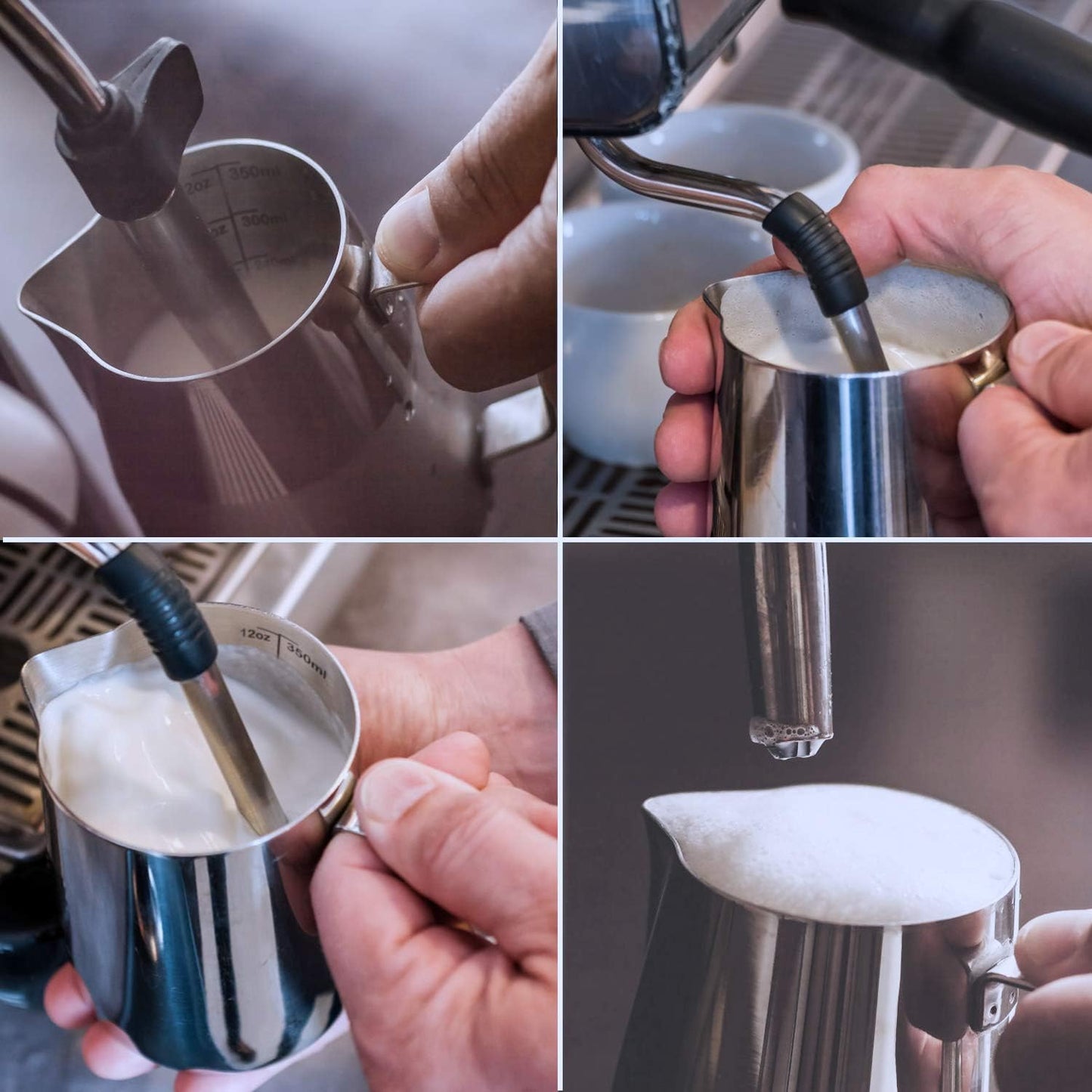 12oz Milk Frothing Pitcher, Stainless Steel Espresso Latte Cup Steaming Pitcher Creamer Cup, Milk Frother Cup Espresso Machine Accessories Barista Tools Jug for Coffee Cappuccino with Latte Art Pen