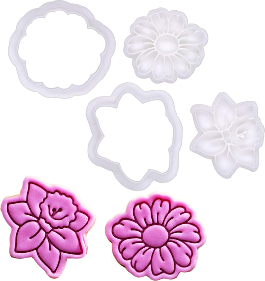 BAKERLOGY Meadow Blooms - Mini 2" Cookie Cutter & Stamp Set - Daffodil & Daisy Design for Easter & Spring Cookies, Cupcakes