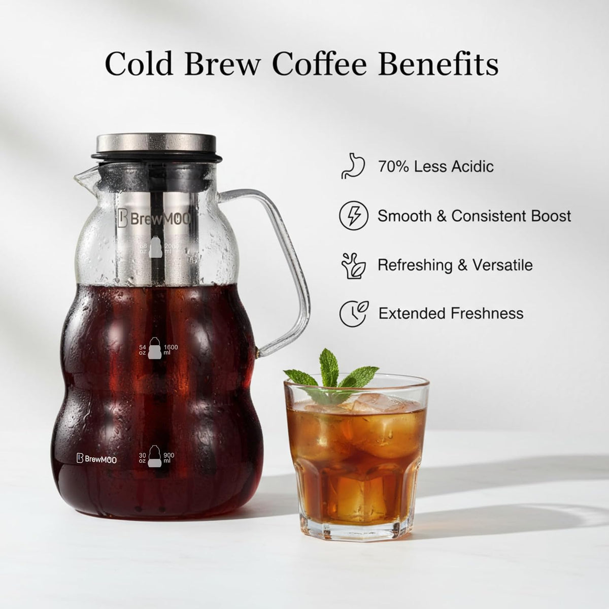 Sleek Wave 2.0 L/68 oz Cold Brew Coffee Maker Pitcher