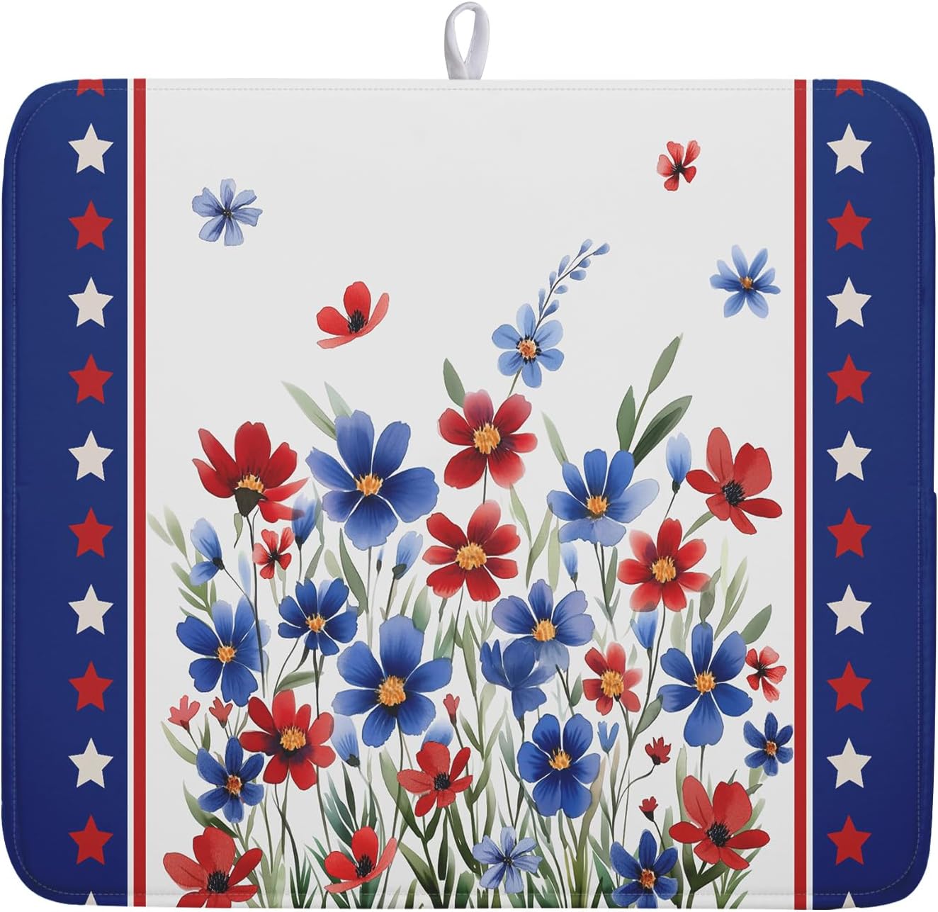 4th of July Dish Drying Mats for Kitchen Counter Patriotic Star Microfiber Absorbent Dish Drainer Rack Mat Summer Floral Independence Day Protector Sinks Dishes Pad for Countertop Table Decor 16”x18”