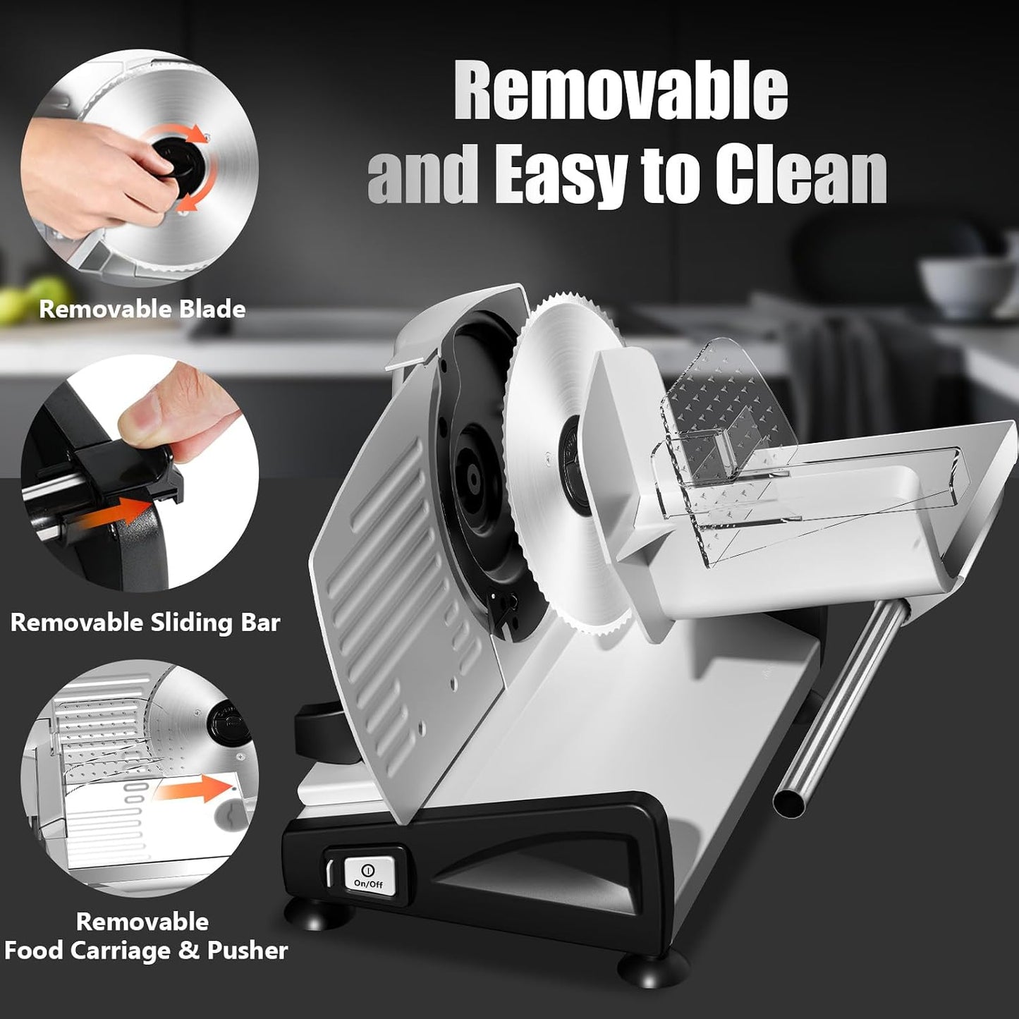 OSTBA Meat Slicer, Two 7.5” Stainless Steel Blades, 200W DC Motor