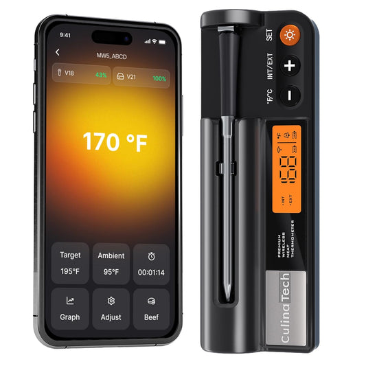 CulinaMeter One: 700FT Wireless Meat Thermometer with LCD Screen, Digital Cooking Food Thermometer for Beef Lamb Turkey,