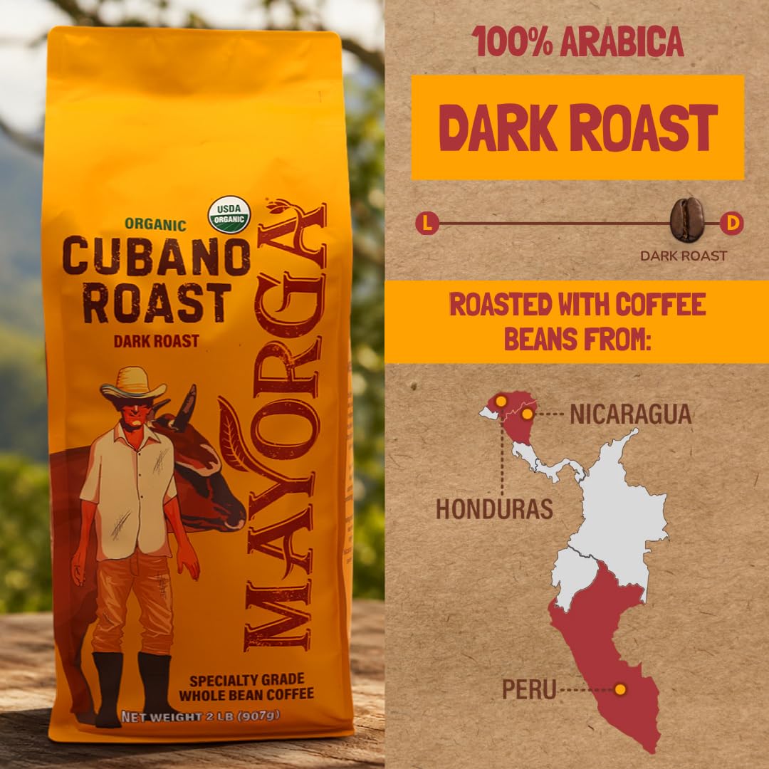 Mayorga Organic Coffee 2lb Cafe Cubano Roast - Dark Roast Whole Bean Specialty Grade Coffee
