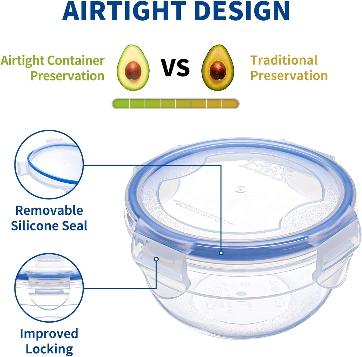 KIGI Small Round Food Storage Containers, 2.5 Cup / 1.25 cup, 6 Pack