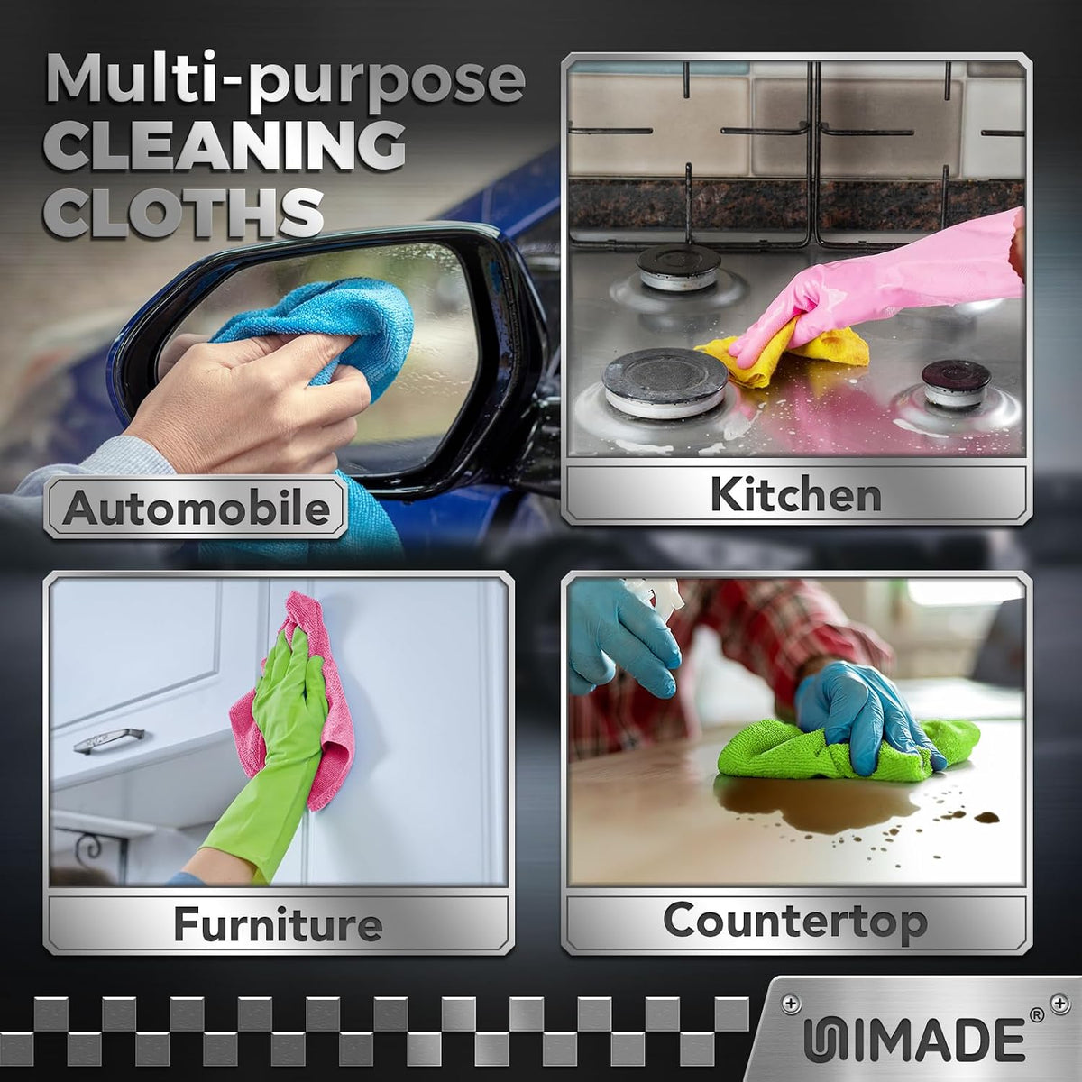 UNIMADE Microfiber Cleaning Cloth, 100PK Commercial Grade Work Rags