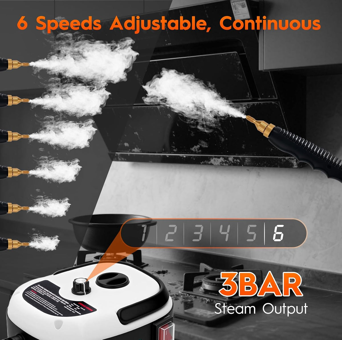 Steam Cleaner for Home, 1000ml Portable Steamer for Cleaning with 3 Brush Heads, 6-Level Adjustable and 15s Heat-Up, Handheld Steam Cleaner for Home, Car, Tile, Dirt, Grout, Floors, Couches, Grout