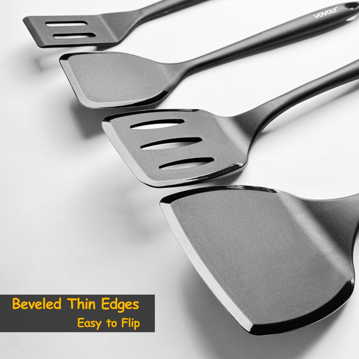Silicone Spatula Set, 600°F Heat Resistant Silicone Spatula Turner Flipper for Cooking, Non Stick and Non Scratch Kitchen Utensils for Eggs &amp; Pancakes, 4 Pack, Black