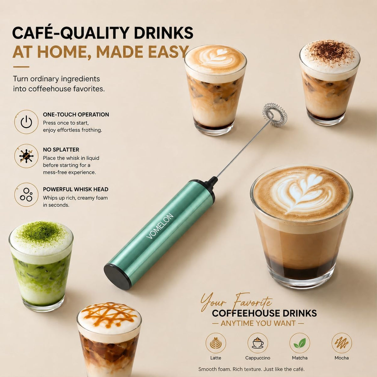 Milk Frother, Rechargeable Battery Operated Frother for Coffee,Portable Drink Mixer with 2 Stainless Steel Whisk Heads,Milk Foamer for Keto Coffee, Latte, Cappuccino, Hot Chocolate,Light Blue
