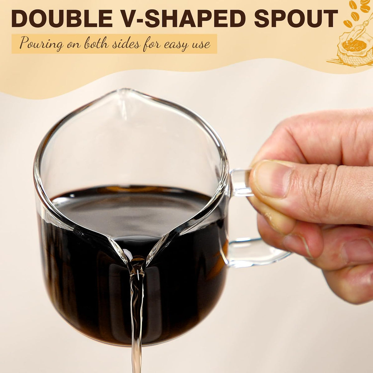 Patelai 2 Pack Espresso Cups, Clear Espresso Shot Glass 180ml/6oz | Glass Cups with Handle, Dual Pour Spouts for Precise Shots, Milk Frothing, Coffee Accessories, Fits Espresso Machines