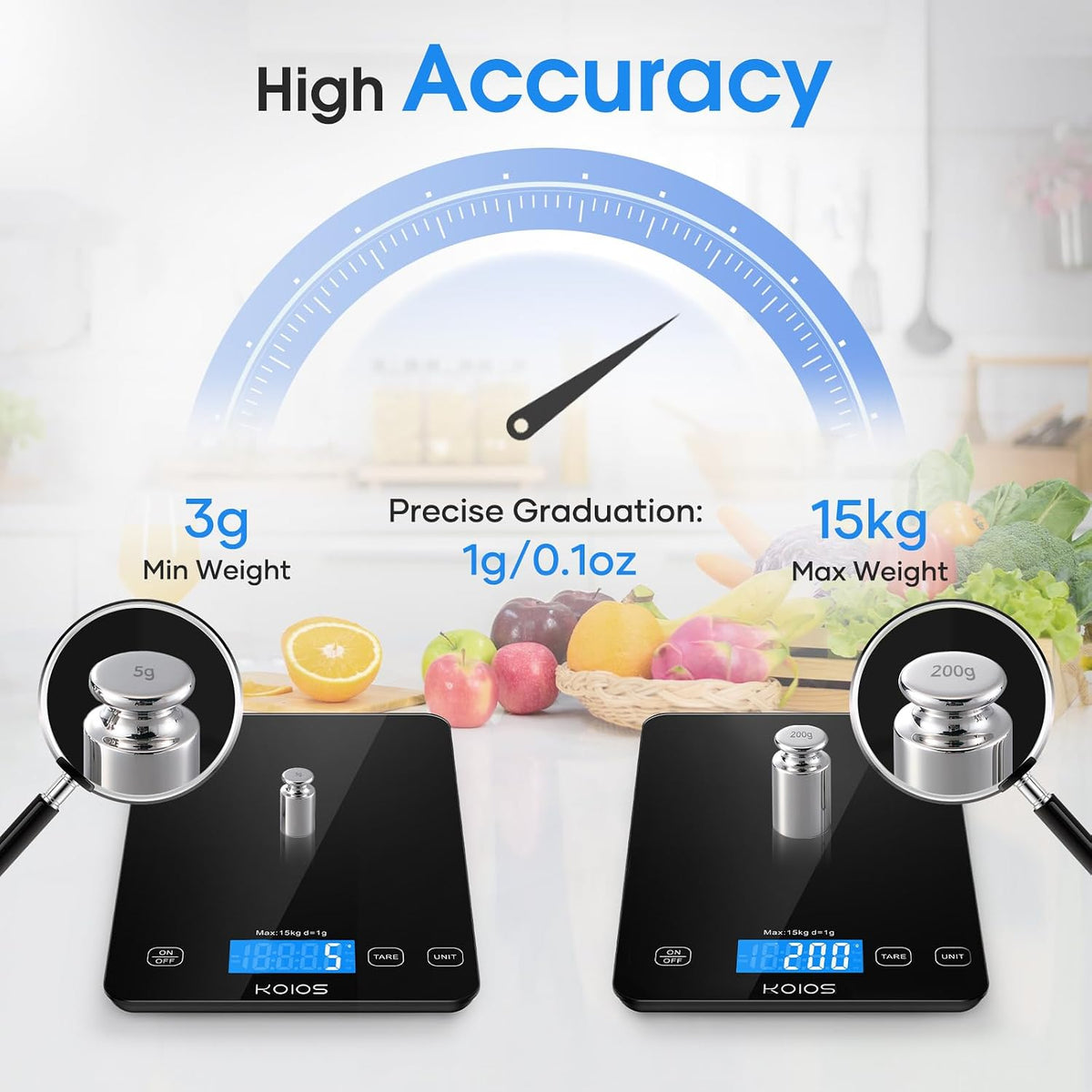33lb Kitchen Scale 0.1oz Precision,Batteries &amp; Type-C Charging(Black) | Compact Food Scale with 5 Units &amp; Tare Function, LCD Backlit Display, Easy to Clean, Ideal for Cooking Baking &amp; liquids