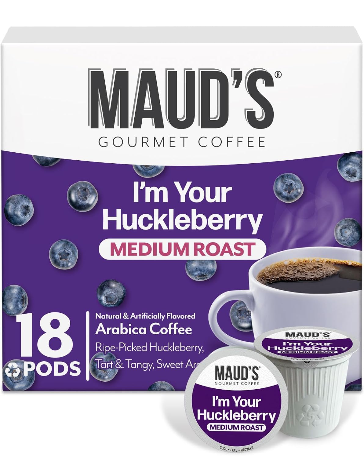 Maud's Huckleberry Flavored Medium Roast Coffee Pods, 18ct