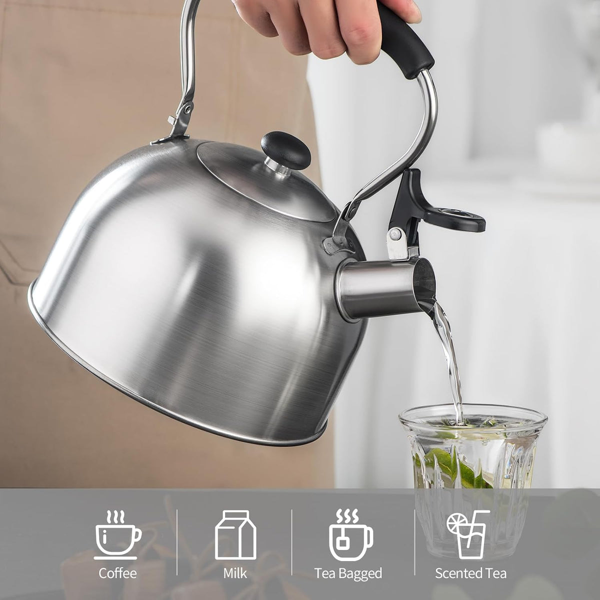 Whistling Tea Kettle – 2.64 Quart Stovetop Teapot, Stainless Steel Water Kettle for Camping &amp; Kitchen, Foldable Handle – Perfect for Coffee &amp; Tea